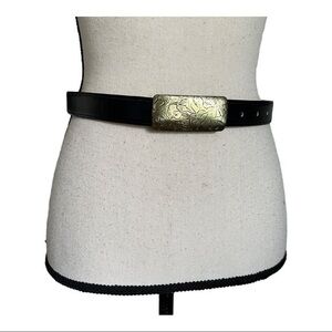 Vintage 90s Coach Black French Calf Skin Solid Brass Leather Belt Size S